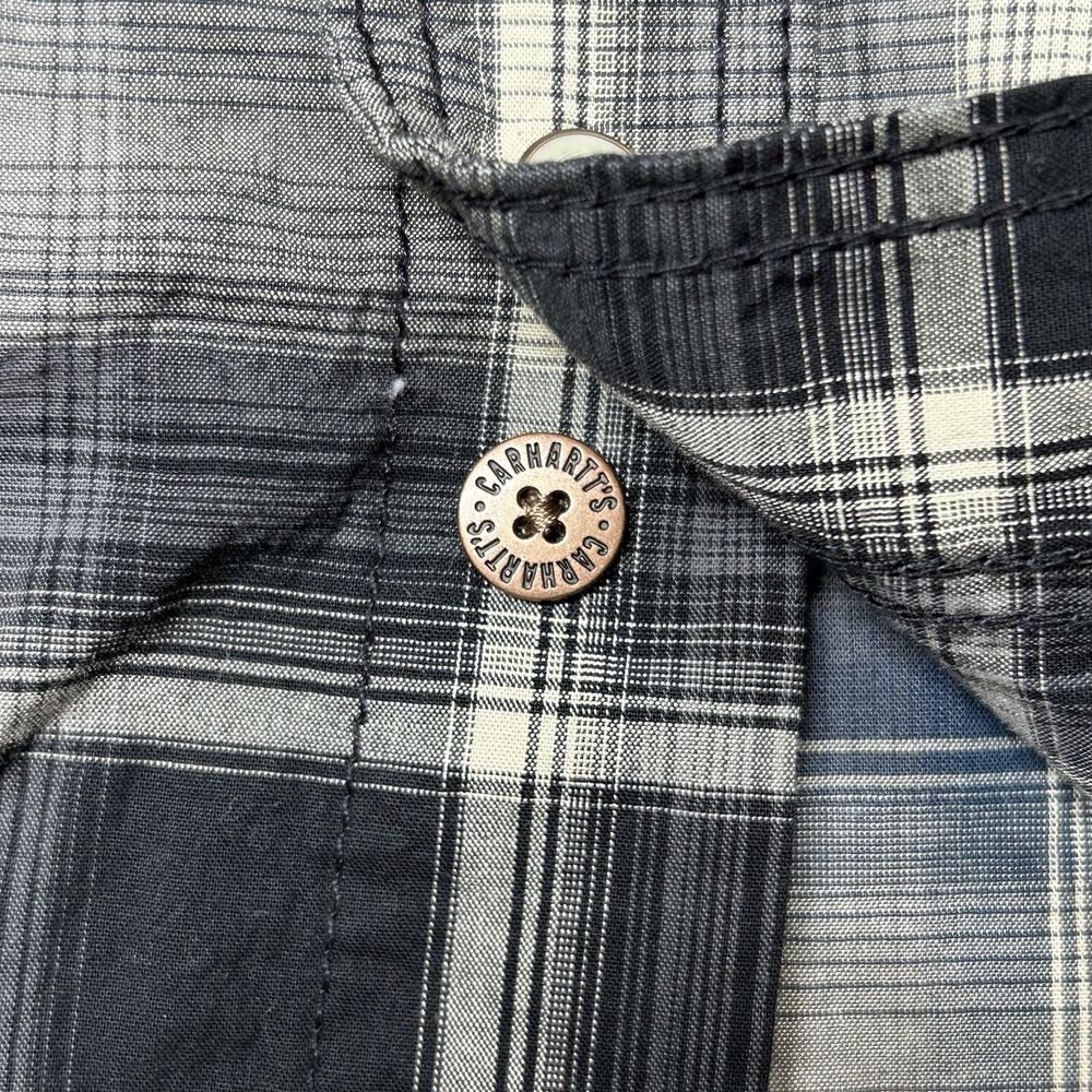 Carhartt Pearl Snap Shirt Mens 2XL XXL Blue Plaid Relaxed Fit Western Work EUC - Picture 10 of 14
